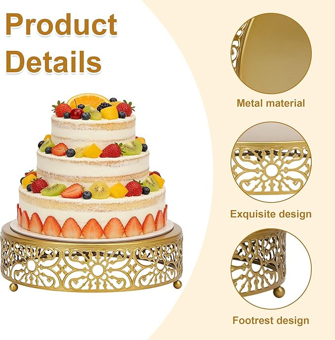 Set of 3 Metal Round Cake Stand for Cupcake and Dessert Display,8"/10"/12" Gold Table Serving Tray for Party Celebration Wedding,Engagement,Baby Shower,and Birthday