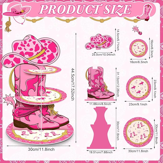 Zopeal Western Cowgirl Cupcake Stand Party Decorations Western Theme 3 Tiered Cowboy Cupcake Holder Birthday Dessert Stand for Wild West Baby Shower Birthday Bachelor Party Supplies