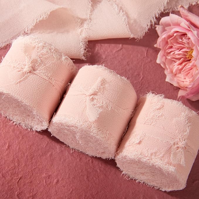 Pink Ribbon, 3 Rolls Boho Ribbons for Gift Wrapping, 1 1/2 inch x 7Yd Ribbon for Flower Bouquet, Wedding Silk Ribbons, Bouquet Wrap, Bridal Bouquets, DIY Crafts for Mothers Day