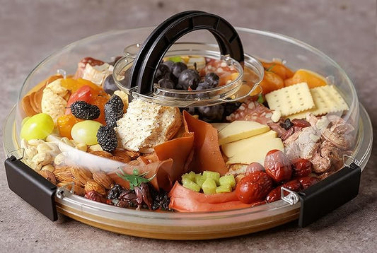 Renmxj Charcuterie Board with Clear Lid, Picnic Portable Cheese Board Charcuterie Boxes, Meat Fruit Serving Tray Platter, House Warming Gifts New Home, Gifts for Women (Black, 5 Compartment)