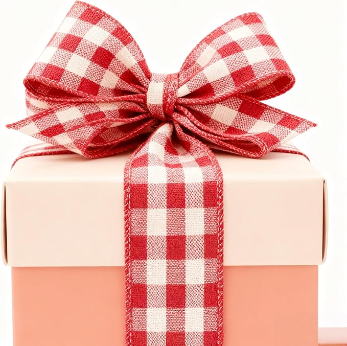 Meseey 4 Inch Fall Burlap Wired Ribbon Set, 4 Rolls Total 20 Yards Natural Burlap & Orange/Green/Red White Buffalo Plaid Ribbons for Large Wreaths, Big Bows, Gift Wrapping