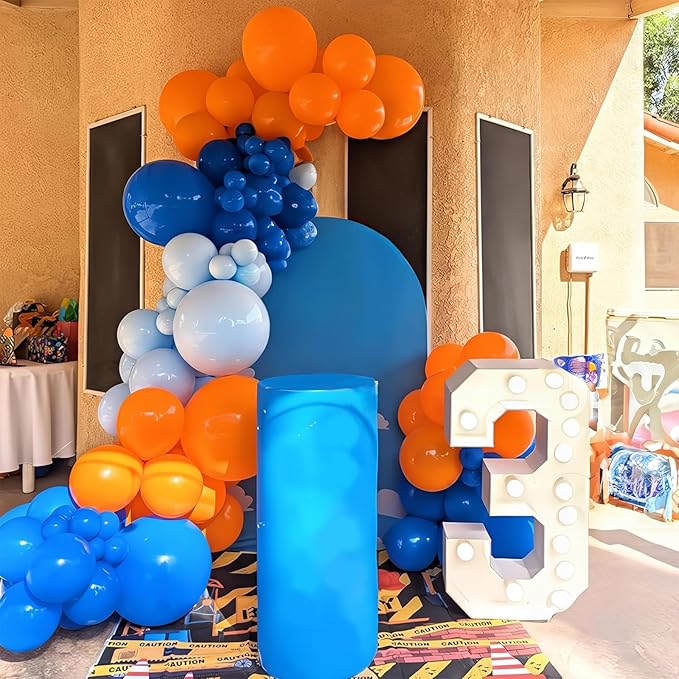 HILAVO Orange and Blue Balloon Arch Kit 105 Pcs Orange Dark Light Baby Pearl Blue Confetti Latex Party Balloons Garland for Boys Graduation Cartoon Baby Shower Birthday class of 2025 Party Decor