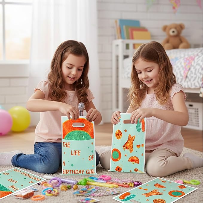 Andi Cppss Girls Birthday Party Favor Bags - 50PCS The Life of A Birthday Girl Party Decorations Popular Themed Party Plastic Gift Bags with Handle Goodie Treat Bag Popular Party Favor Bag for Girl