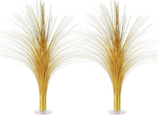 Beistle Metallic Spray Centerpieces - 2-Pack Elegant Gold Table Decorations with Clear Base, Shimmering Foil Sprays for New Year’s Eve, Hollywood Awards Night, Graduation and Celebration Events, 19”