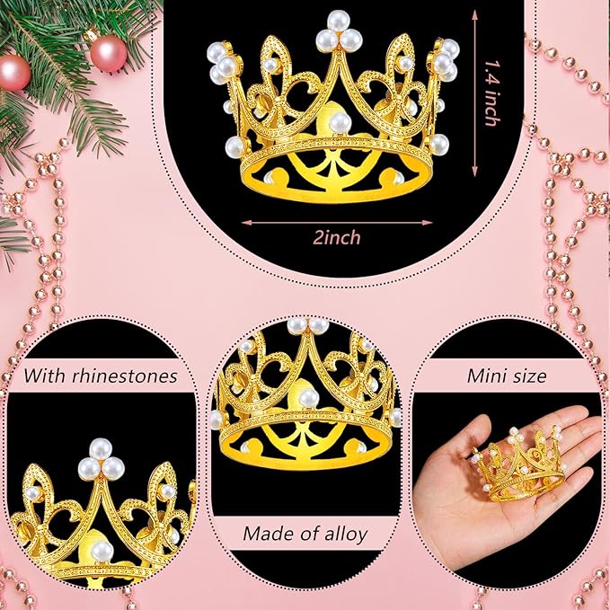 Fabbay 15 Pieces Crown Cake Topper Metal Mini Queen Princess Cake Crown for Cupcake Flower Bouquets Tiara Topper for Father's Day Women Birthday Bridal Wedding Royal Party Decorations(Pearl Style)