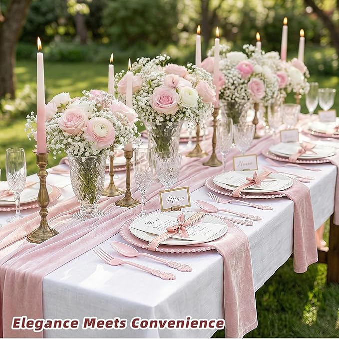 150PCS Heavy Duty Pink Plastic Silverware, Pink Plastic Cutlery Set, Disposable Flatware Includes 50 Forks, 50 Spoons, 50 Knives for Party, Wedding, Baby Shower, Easter and Mother's Day