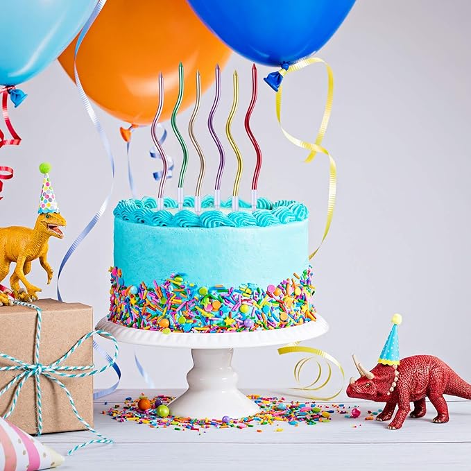48 Pieces Twisty Birthday Spiral Cake Candles with Holders Long Thin Curly Coil Metallic Cake Cupcake Candles for Birthday Wedding Party Decoration(Metallic Colorful)