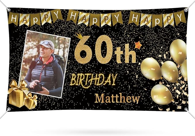 Happy Birthday Banner Personalized Name Photo Age Custom Birthday Banners and Signs Customize for Birthday Party Decoration 6'x3'