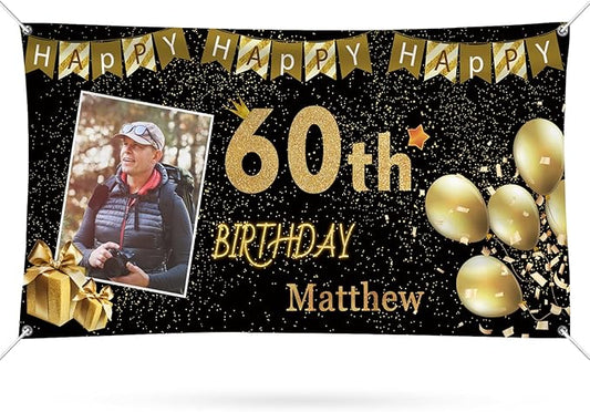 Happy Birthday Banner Personalized Name Photo Age Custom Birthday Banners and Signs Customize for Birthday Party Decoration 6'x3'