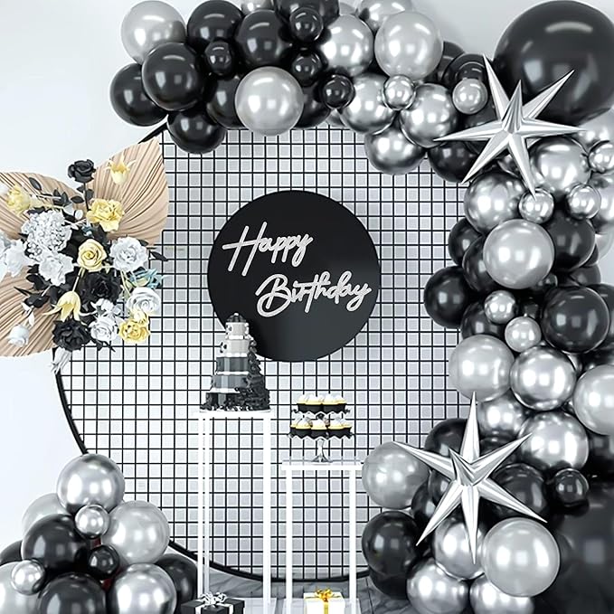 CANREVEL Happy Birthday Sign for Backdrop, Glitter Felt Silver Happy Birthday Banner, Silver Birthday Party Decorations for Girl Boy Women Men, Wall Decor Balloon Arch Photo Prop