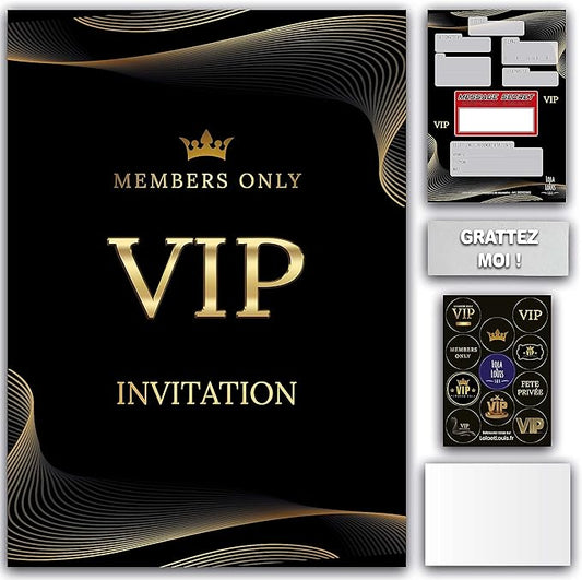 Complete Invitation Kit for 10 Guests Girls or Boys: Envelopes, Secret Message, Scrape, VIP Birthday Invitation Cards, Club Evening Decoration, Stickers Invitations Follow-up • Lola and Louis®