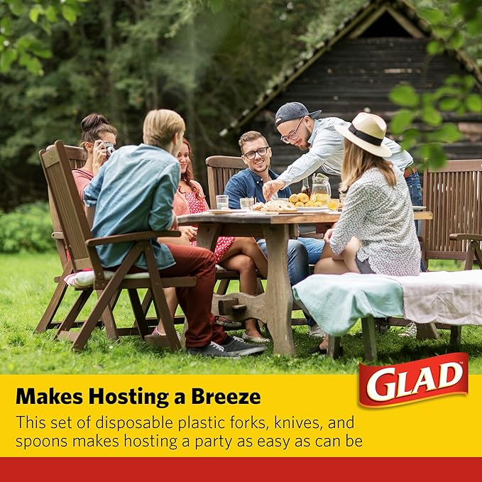 Glad Clear Disposable Cutlery Set with Heavy Duty Plastic Forks, Knives, and Spoons, Reusable Dishwasher Safe Plastic Utensils for Parties and Everyday Use, 240 Count