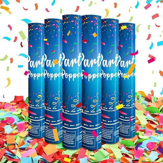 Biodegradable Confetti Cannon 6 Pack Multicolor Confetti Poppers 12 Inch Party Poppers Shooters Paper Popper Cannon for Wedding Birthday Graduation Decorations 2025 New Year's Eve and Any Celebration