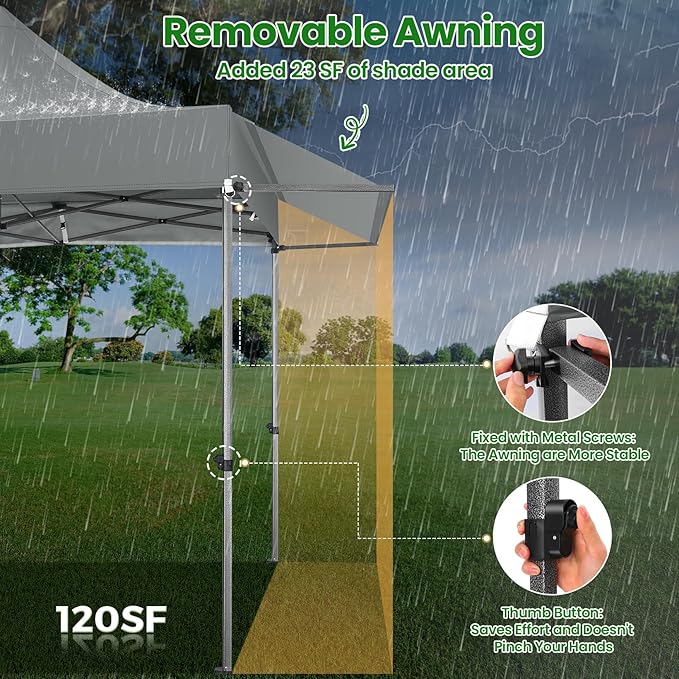 COBIZI 10x10 Pop Up Canopy Tent Heavy Duty with Sidewalls, Outdoor Commercial Canopy with Awning, Waterproof&23 SF Extended Awning, Vendor Tent for Market, Party Events, Grey