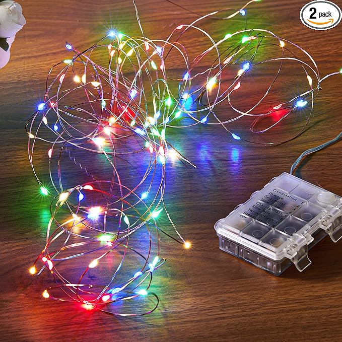 Ariceleo 2 Pack 16.4 Ft. Battery Operated Outdoor String Lights with Remote & Timer, LED Multi Color Fairy Lights, Waterproof Twinkle Lights for Bedroom, Dorm, Mason Jar, Wedding, Party, Christmas