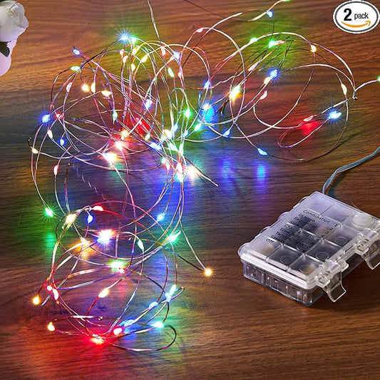 Ariceleo 2 Pack 16.4 Ft. Battery Operated Outdoor String Lights with Remote & Timer, LED Multi Color Fairy Lights, Waterproof Twinkle Lights for Bedroom, Dorm, Mason Jar, Wedding, Party, Christmas