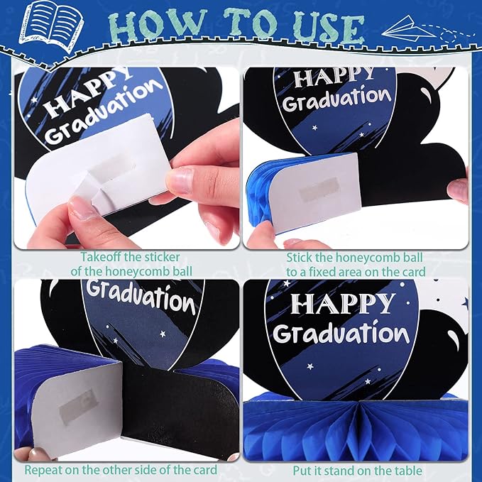 Honoson 12 Pcs 2026 Graduation Party Decorations Class of 2026 Congrats Grad Table Centerpieces Congratulate Graduation Honeycomb Table Toppers for Grad Party Favor Supplies(Blue, Black)
