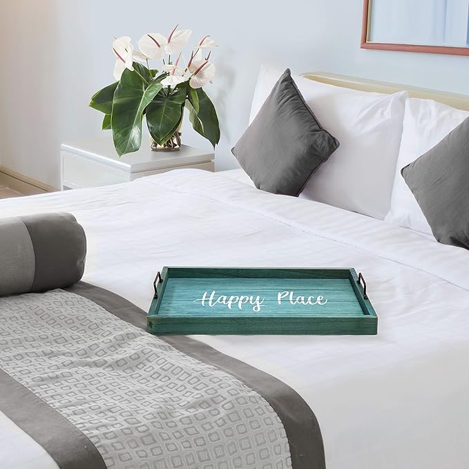 Elegant Designs HG2000-BHP Decorative Wood Serving Tray w/Handles, 15.50" x 12", Happy Place (Pack of 4)