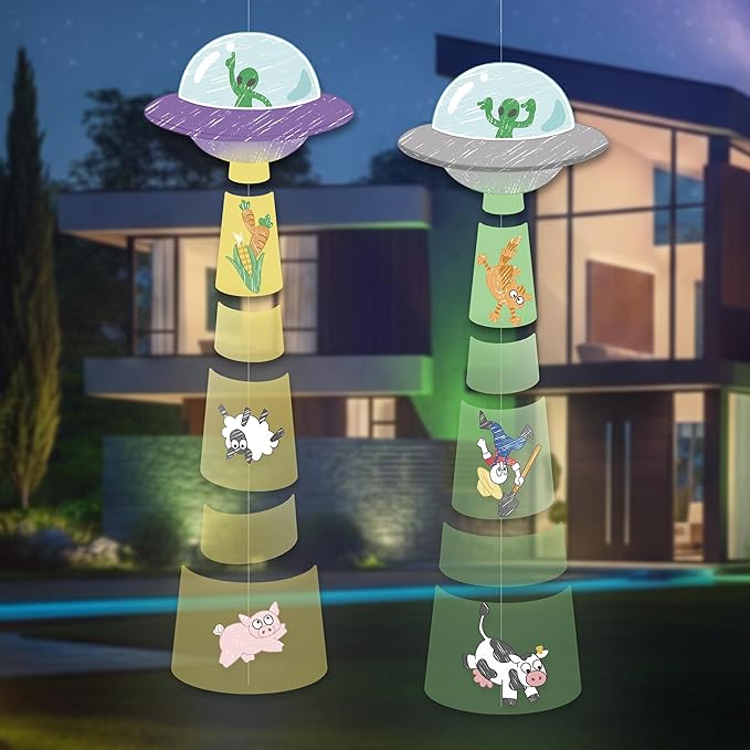 Cheerland Space Party Decorations UFO Garland Alien Birthday Party Decorations Backdrop Sci Fi Space Ceiling Streamers Room Hanging Wall Multicolored Streamers Themed Kids Bedroom Decor Supplies 6 Pcs