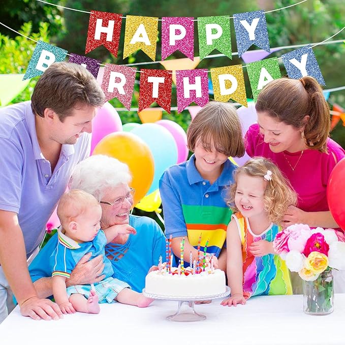 Colorful Happy Birthday Banner Birthday Sign for Backdrop Happy Birthday Decorations for Kids Birthday Party Supplies Wall Door Garland Bunting Banner