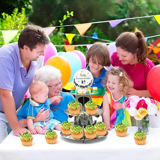Adventure Baby Shower Cupcake Stand - 3 Tier Summer Camping Themed Cupcake Holder Baby It's Cold Outside Baby Shower Dessert Cake Tower Displays for Kids Birthday Gender Reveal Party Supplies
