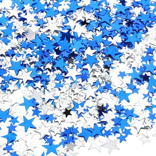 Hestya Star Confetti Glitter Table Confetti Metallic Foil Stars for Graduation Wedding Birthday Party Decorations(Blue Silver,10mm and 6mm,60g)