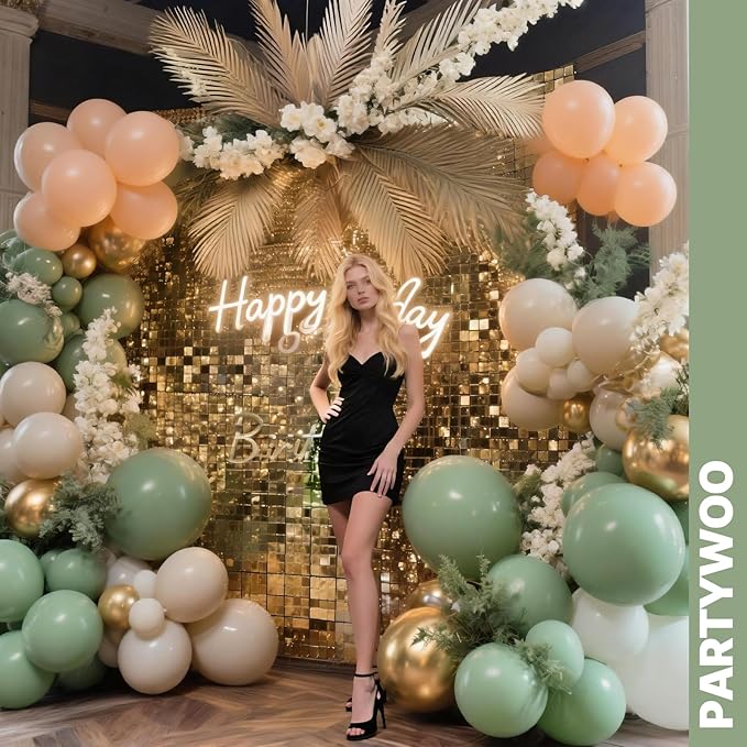 PartyWoo Pink and Green Balloons 66pcs 12 Inch Metallic Gold Sand White Sage Green Nude Dusty Pink Gold Confetti Balloons for Baby Shower Wedding Engagement Princess Birthday Party Decorations