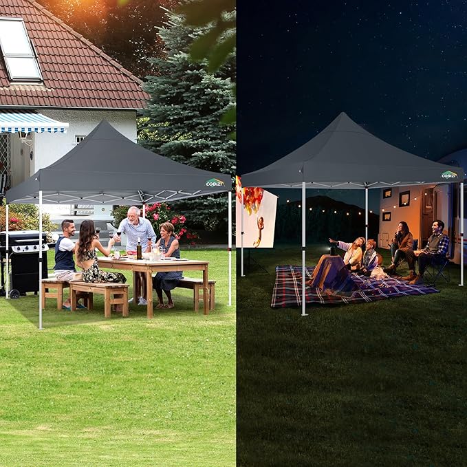 COBIZI 10x10 Pop Up Canopy with 4 Sidewalls, Canopy Tent 10x10 for Parties, Backyard, Commercial, Waterproof and Portable Instant Shelter UV50+ Outdoor Gazebo with 4 Sandbags(Light Gray)
