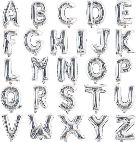 TONIFUL 52 Pcs Letter Balloons 16 Inch Silver Letter A-Z Balloons Custom Phrase Mylar Foil Alphabet DIY Personalized Phrase Banner for Birthday Anniversary Celebration Graduation Party Supplies Decor