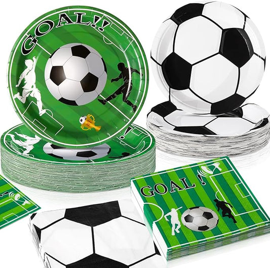Potchen 180 Pcs Soccer Party Plates and Napkins 7'' and 9'' Soccer Decorations Football Paper Disposable Football Party Supplies Tableware Set for Sports Birthday Serve 60