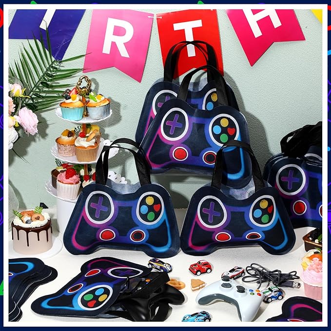 Silkfly 12 Pcs Video Game Party Favor Bags Non Woven Reusable Gaming Goodie Treat Gift Bags with Handles Gaming Party Supplies Class of 2026 Graduation Favors (Neon Color)