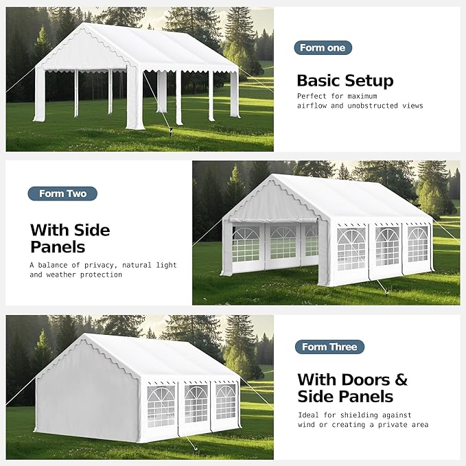 MFSTUDIO 16'x20' Party Tent, Outdoor Heavy Duty Party Tents with Removable Sidewalls, Large Canopy Tent Shelter for Outdoor Events Wedding Birthday, White