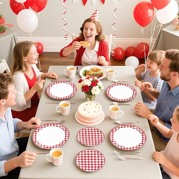 200Pcs Red Gingham Party Supplies Red and White Checkered Buffalo Plaid Plates and Napkins Disposable Gingham Tableware Set for Summer Pizza BBQ Picnic Baby Shower Birthday Party Decorations Serves 50
