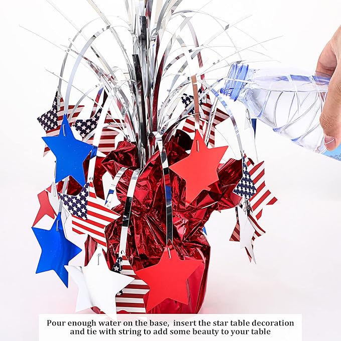 Canlierr 4 Pcs 4th of July Table Decorations, Patriotic Metallic Foil Spray Star Centerpiece for 250th Anniversary, Red White and Blue USA Flag Decor for Memorial Day, Independence Day, Party Supplies