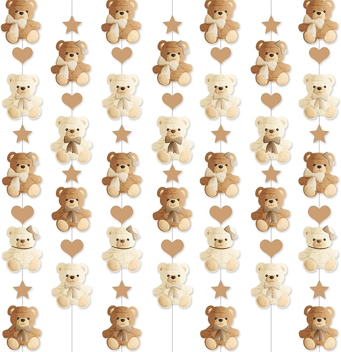 Brown Bear Birthday Party Decorations 8PCS Teddy Bear Garland banner Bear Baby Shower Supplies Bearly Wait Gender Reveal Hanging Cutout Garlands for Birthday Wedding Party Decor
