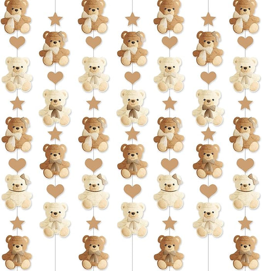 Brown Bear Birthday Party Decorations 8PCS Teddy Bear Garland banner Bear Baby Shower Supplies Bearly Wait Gender Reveal Hanging Cutout Garlands for Birthday Wedding Party Decor