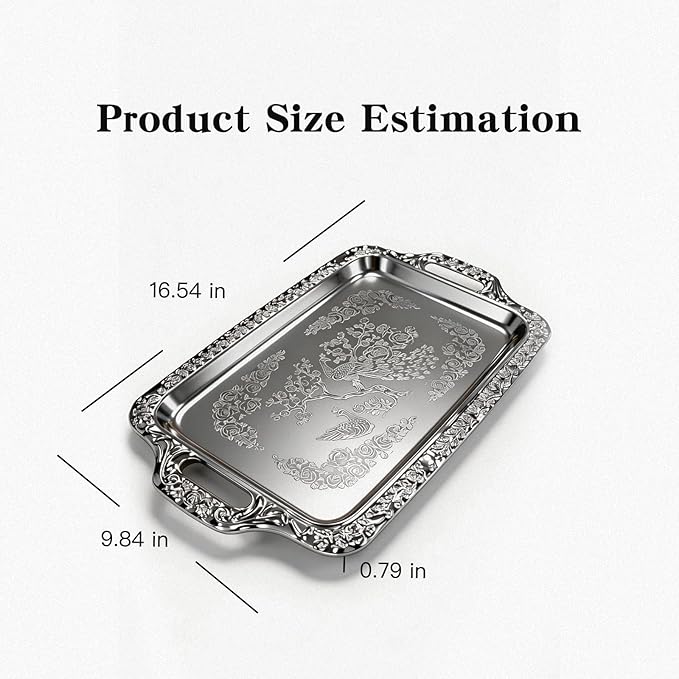 Silver Serving Tray, Metal Serving Tray - 2 Pack Rectangular Decorative Serving Trays with Handles, Ideal for Serving Food and Desserts, Perfect for Home, Parties and Weddings.
