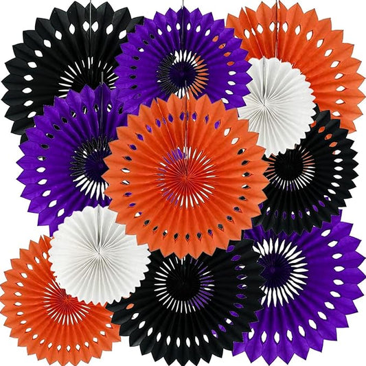 Halloween Hanging Honeycomb Round Paper Fans Decoration Theme Tissue Paper Fan Garland for Shower Birthday Graduation Wedding Party Supplies 11 Count