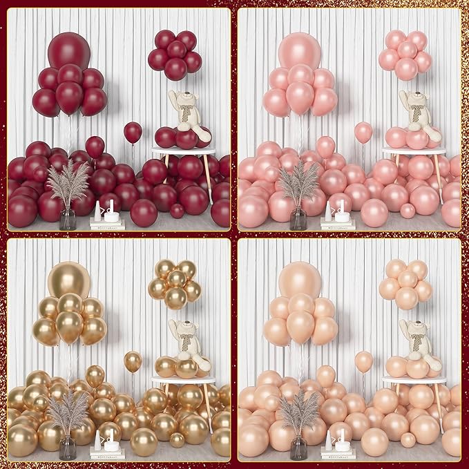 Amandir 153pcs Burgundy Balloons Arch Garland Kit Different Sizes 18 12 10 5 Inch Pearl Champagne Rose Gold Confetti White Maroon Balloon Mothers Wedding Birthday Bridal Graduation Party Decorations