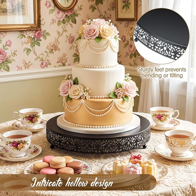 Wenqik 18 Inch Black Cake Stand Set Metal Round Cupcake Dessert Stand with Cake Cutting, Spatula Wedding Cupcake Pastry Display Candy Holder Display for Wedding Party Birthday Baby Shower(Classic)