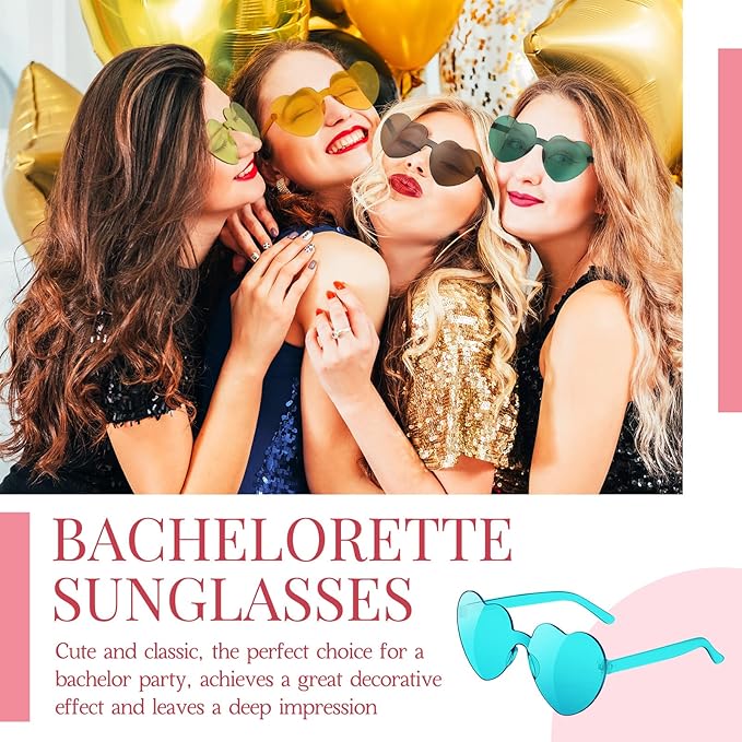 40 Pairs Heart Sunglasses Rimless Transparent Heart Shaped Glasses Candy Color Party Favor for Women Men Decoration