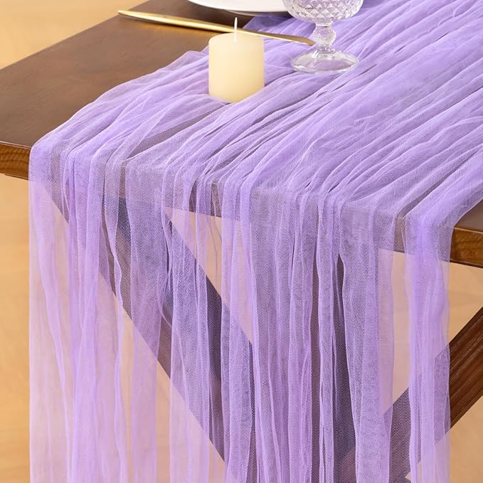 Socomi Lilac Cheesecloth Table Runner Tulle Gauze Cheese clothBoho Rustic 120 inch 10FT Runner for Wedding Party Baby Shower Birthday Holiday Decorations 1pc