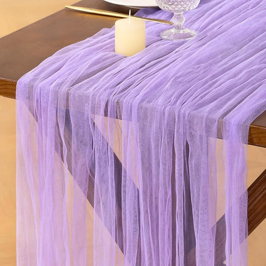 Socomi Lilac Cheesecloth Table Runner Tulle Gauze Cheese clothBoho Rustic 120 inch 10FT Runner for Wedding Party Baby Shower Birthday Holiday Decorations 1pc