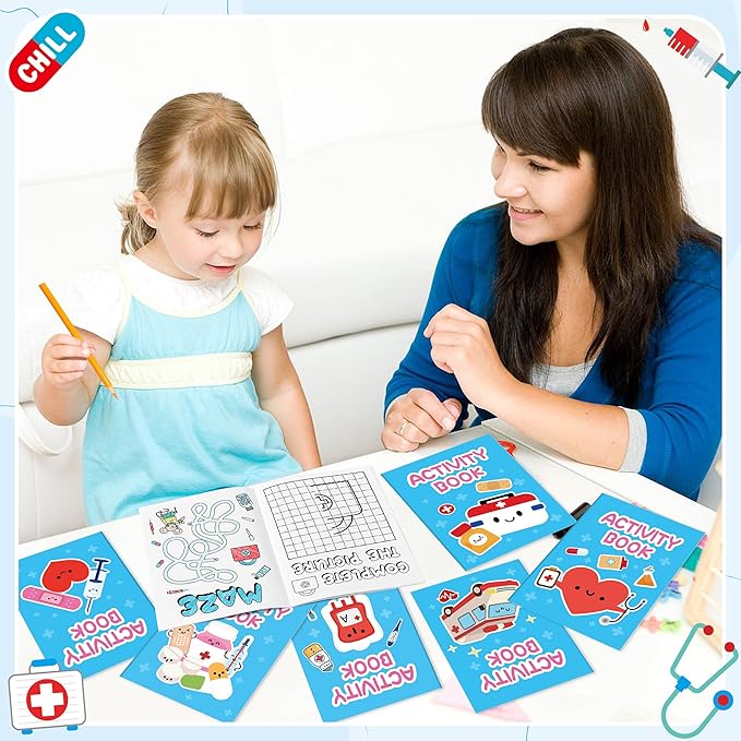 Bulk Medical Activity Books for Kids - 24Pcs Medical Mini Games Coloring Book Set Doctor Nurse Theme Coloring Booklet Include Mazes Word Search Word Scramble Games for Classroom DIY Art Medical