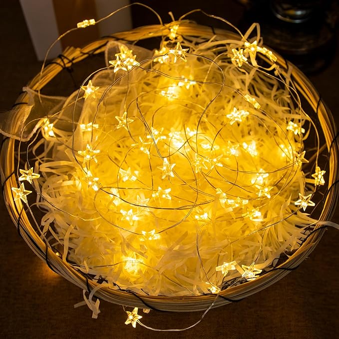 Solar Star Lights Outdoor,40FT 120 LEDs Star Fairy Lights Solar Powered,Waterproof Starry String Light for Outdoor Indoor Christmas Wedding Garden Ramadan Decor,Silver Wire,Warm White
