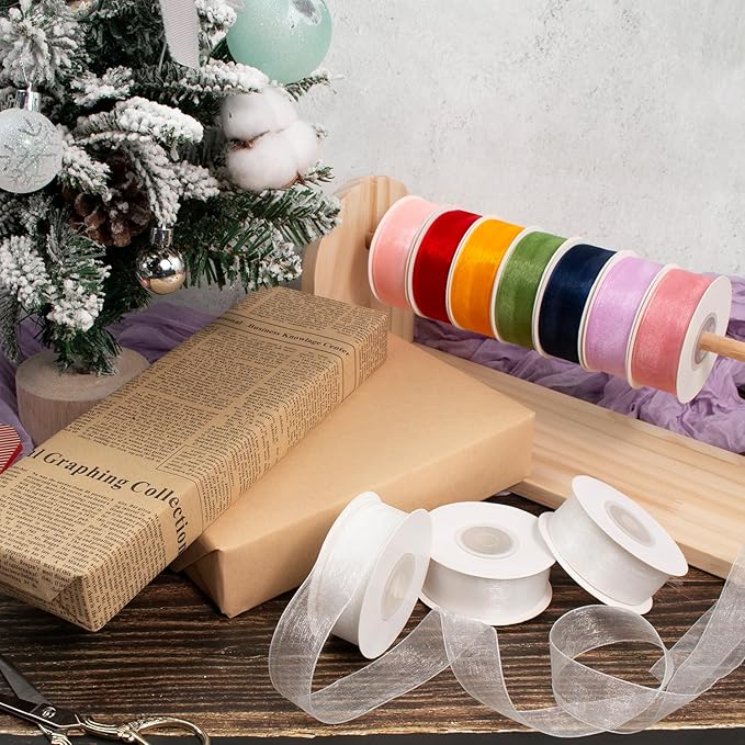 White Organza Ribbon - 1 Inch x 75 Yds Clear White Chiffon Tulle for Gift Wrapping, Christmas, Weddings & Crafts