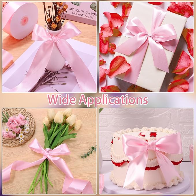 woric Pink Ribbon 1 1/2 Inch 60 Yards Light Pink Bows Wedding Decor Satin Ribbon for Mothers Day Bridal Baby Shower Decor Flower Bouquet Handmade Roses Graduation Leis