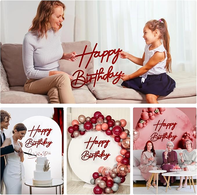 Red Happy Birthday Sign for Backdrop - Felt Happy Birthday Letters for Balloon Arch Party Wall Decor Large Happy Birthday Signs for Boys Girls Women Party Baby Shower Decorations