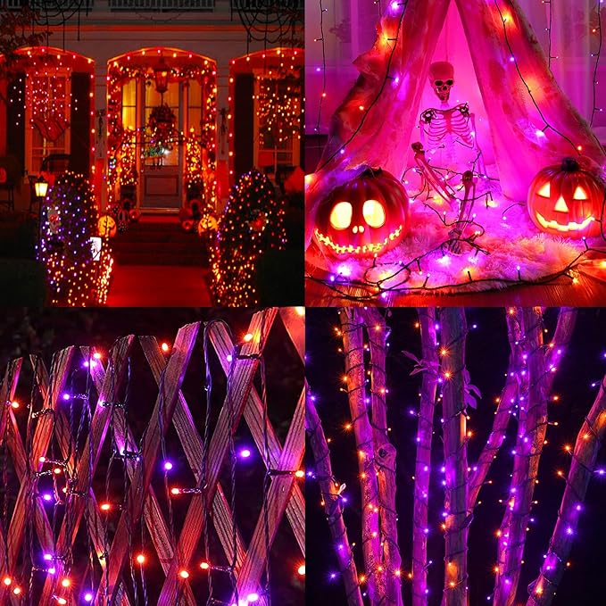 weillsnow Purple&Orange Halloween Lights, 200 LED 66Ft Plug in Waterproof Halloween String Lights, 8 Modes with Memory for Outdoor Indoor Garden Halloween Christmas Decorations (Orange&Purple, 66FT)