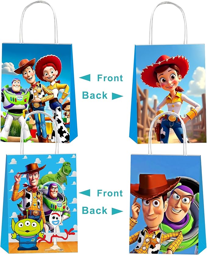Kuailaihai 12pcs Cartoon For Toy Inspired Story Party Gift Bags with Handles,Cartoon Birthday Party Supplies for Party Decorations.